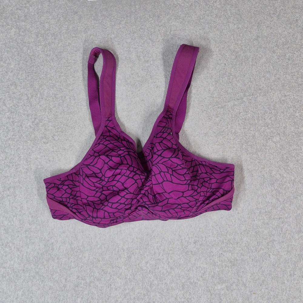 Moving Comfort Women Sports Bra 34D Purple Geometric Underwired Mesh Strap READ
